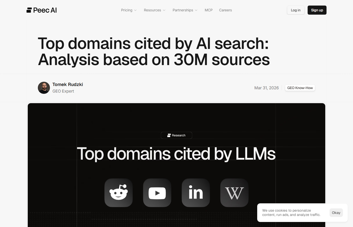 Peec AI — Top domains cited by AI search: Analysis based on 30M sources (2026-03-31)