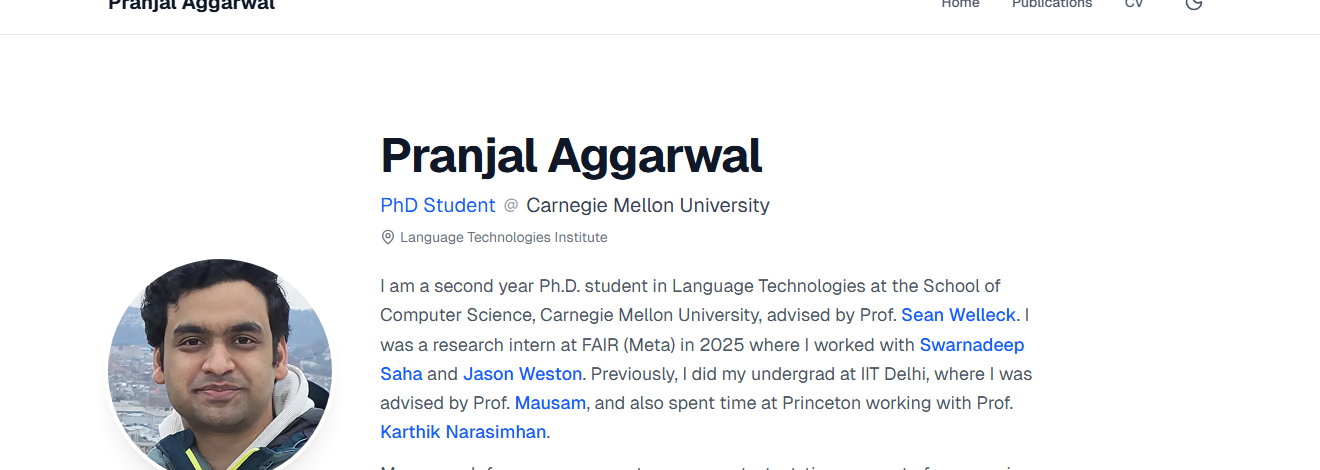 Pranjal Aggarwal — GEO 논문 1저자 · Carnegie Mellon University PhD Student